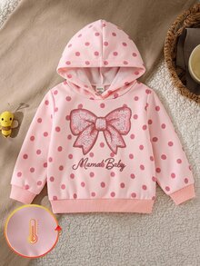 LMoss Kids Kdis 嬰兒女童針織波點蝴蝶結圖案連帽套頭衛衣 - 粉色 - 查看 3