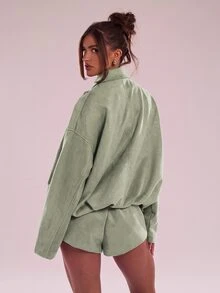SHEIN BAE Minimalist Lazy Casual Versatile Solid Color Shorts - Mint Green - View 6