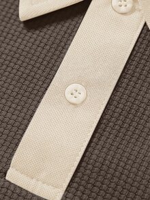 STEELVANCE 男士對比色休閒日常短袖 Polo 衫 - 咖啡棕 - 查看 4