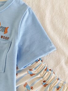 SHEIN Vintaside Kids 2件組男嬰可愛休閒短袖上衣與格紋長褲套裝，適合夏季與旅行 - 藍白色 - 查看 7