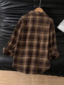 SHEIN Girls' Fashion Casual Slouchy Loose Long Sleeve Mid-Length Shirt For Daily Wear, School, Outings, Parties And Concerts - Multicolor - View 2