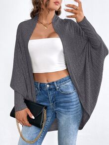 Shapeblank Cardigan Lengan Panjang Wanita Ukuran Besar Warna Polos Kasual Elegan Serbaguna untuk Sehari-hari, Cocok untuk Guru, Acara Formal, dan Keluar Rumah Warna Abu-abu Musim Gugur - Dark Grey - View 7