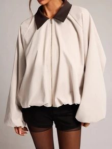 SHEIN BAE Women's Colorblock Zipper Casual Versatile Daily Long Sleeve Jacket - Grey - View 7
