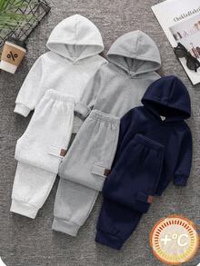 SHEIN 3件組兒童青少年男孩休閒百搭款黑色灰色鼠尾草綠多色運動長褲，適合通勤、上學、日常休閒外出、運動，四季皆宜 - 彩色 - 查看 4