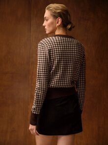 MOTF PREMIUM WOMEN'S PLAID SWEATER VEST AND CARDIGAN 2 PIECES SET - Coffee Brown - View 4