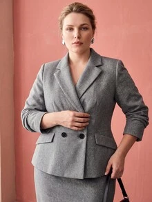 MOTF PREMIUM PLUS SIZE WOMEN'S WOOL WAIST-CINCHING BLAZER FOR AUTUMN/WINTER COMMUTE - Grey - View 5