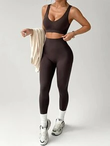 Slayform Women's Cropped Tank Top Knot Top & Leggings Sports Set - Multicolor - View 4