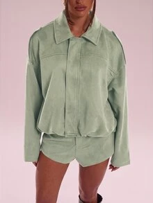 SHEIN BAE Minimalist Lazy Casual Versatile Solid Color Shorts - Mint Green - View 4
