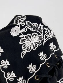 Soleia 女款度假休閒花卉刺繡交叉綁帶抹胸上衣 - 黑色 - 查看 7