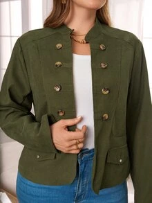 Rosumi Jaket Kasual Serbaguna Wanita Ukuran Besar, Musim Gugur/Dingin - Hijau Tentara - View 2