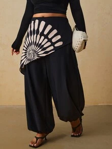 Travachic Celana Panjang Wanita Ukuran Besar Model Lentera Hitam, Celana Panjang 2 In 1 Motif Kerang, Celana Balon Modis - Hitam - View 1