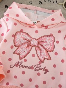 LMoss Kids Kdis 嬰兒女童針織波點蝴蝶結圖案連帽套頭衛衣 - 粉色 - 查看 4