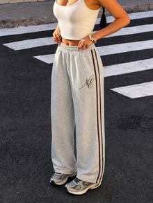 Aidyla Colorblock Stripe Patchwork Leopard Print Fashion Sports Casual Sweatpants - Multicolor - View 3