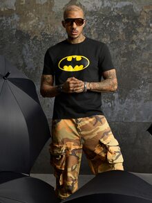 BATMAN X SHEIN Men's Summer Casual Printed Short Sleeve T-Shirt - Black - View 9