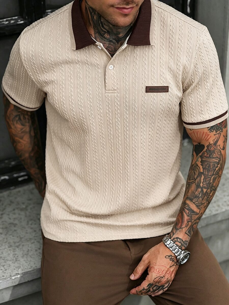 Manfinity CasualCool Solid Color Minimalist Plus Size Men's Polo Shirt - Khaki - View 1