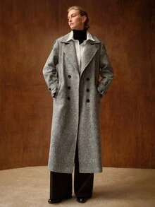 MOTF PREMIUM WOMEN'S DOUBLE-BREASTED NOTCHED LAPEL OVERCOAT - Coffee Brown - View 1