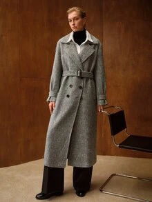 MOTF PREMIUM WOMEN'S DOUBLE-BREASTED NOTCHED LAPEL OVERCOAT - Coffee Brown - View 6