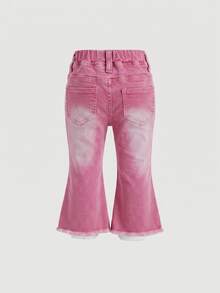 SHEIN 女嬰休閒水洗喇叭牛仔褲 - 粉色 - 查看 2