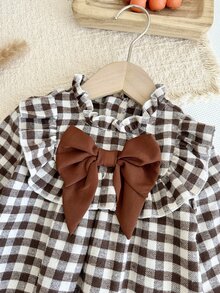 LMoss Kids 女嬰編織格紋荷葉邊 3D 蝴蝶結休閒洋裝 - 彩色 - 查看 3