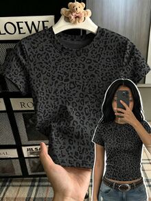 Mom And Me 復古美式甜美紋印花，青少年女孩修身休閒極簡舒適圓領緊身長短袖T恤，適合夏季返校、Y2K、美式復古甜美、休閒校園運動風、外出、街頭風 - 白色 - 查看 1