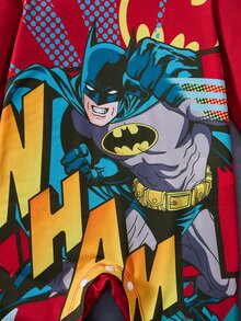 BATMAN X SHEIN 男嬰圓領長袖休閒連身衣 - 紅色 - 查看 4