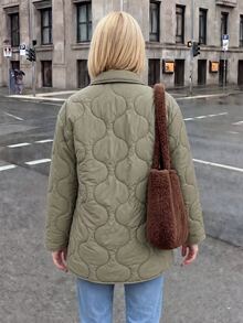 Struktiv Nordic Casual Style Solid Color Thin Loose Mid-Length Commuter Padded Coat - Olive Green - View 2