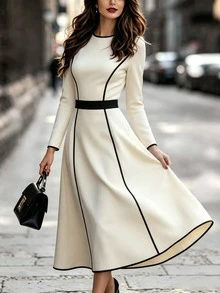 RosyDaze Fall/Winter Dress Festival Outfits Party Wedding Going Out Birthday Graduation Concert Prom Rave Social Elegant Fairy Dress Renaissance White Dress - Black and White - View 6