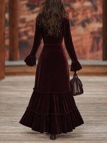 LUMIGAL Women's Brown Corduroy Long Sleeve Dress - Chocolate Brown - View 2