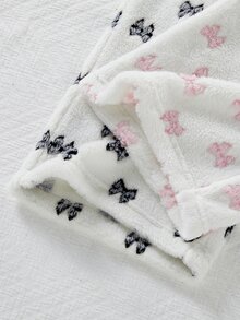 Napfluff Cute Autumn/Winter Plush Bowknot Print Long Pajama Pants 2 Pieces Set For Women - Multicolor - View 5