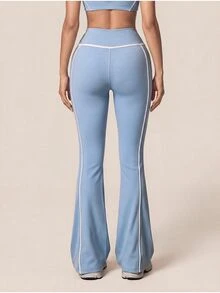 SHEIN BAE Women Light Blue High Waist Flare Leggings Tummy Control Gym Workout Training Running Yoga Athletic Pants - Baby Blue - View 3