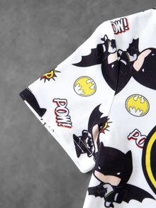 BATMAN X SHEIN 小男孩卡通圖案印花圓領短袖T恤，適合日常穿著 - 白色 - 查看 6
