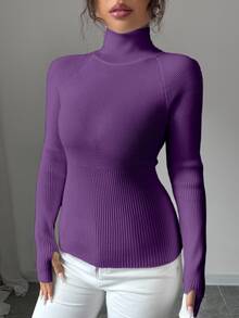SHEIN Raffinéa Y2K Elegant Outdoor Knit Pullover Sweater For Travel, Commute, Holiday And Daily Wear - Purple - View 4