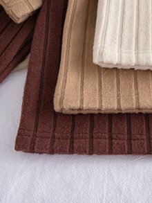 3-Piece Set Girls' Spring/Autumn Back To School Outfit, Cream/Light Brown/Reddish Brown, Soft Korean Sweet Style Composite Plush Fabric, Vertical Ribbed Elastic Ribbed Solid Color 3D Flower Pattern, Semi-High Neck Flutter Sleeve Long Sleeve Top And Long Pants Two Pieces Set, Suitable For Back To School, Outings, Daily Wear, Girls' Outfit - Multicolor - View 7