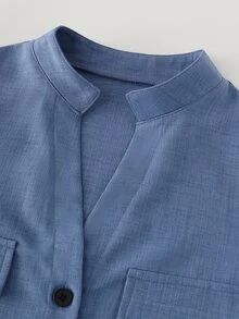 LUMIGAL Setelan 2 Potong Atasan Biru Efek Denim Wanita + Celana Panjang Biru Lurus - Biru - View 5