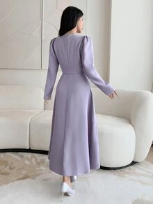 Feyla New Design Elegant Light Luxury Beaded Waist-Cinching A-Line Party Dress - Mauve Purple - View 8