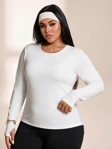 Rhythm Era Women's Plus Size Solid Color Back Hollow Out Sports T-Shirt - White - View 3