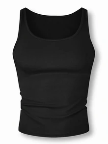 Airaco Men's Solid Color Crew Neck Casual Versatile Tank Top - Black - View 3