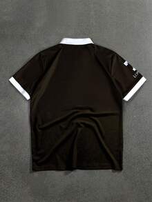 STYNVO 男士夏季休閒字母印花 Polo 衫 - 咖啡棕 - 查看 2