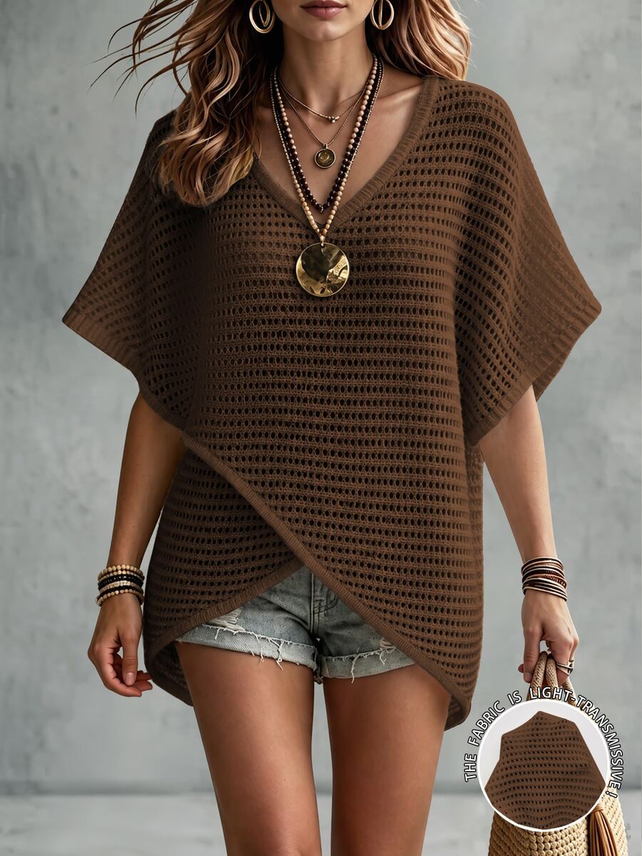 Everyssa Atasan Rajut Wanita Warna Polos Kasual Serbaguna untuk Pemakaian Sehari-hari - Coffee Brown - View 1
