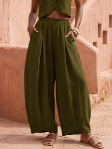 Zivah Women's Modern Commute Vacation Casual Asymmetrical Hem Long Pants - Army Green - View 6