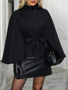 EMERY ROSE Women's Elegant French Commuter Cape Trench Coat Fall Clothes Winter Outfit Going Out Black - Black - View 8