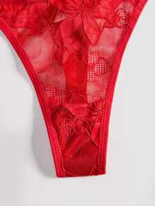 SHEIN 1pc Women's Sexy Lace Thong With Thin Straps - Red - View 4