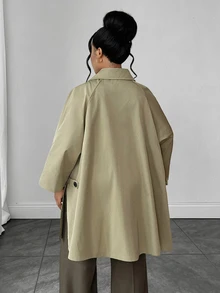 Maweii Plus Size Women's Side Slit 3/4 Sleeve Trench Coat Fall - Khaki - View 5