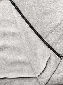 Weeklong Jaket Lengan Panjang Kasual Wanita Ukuran Besar Warna Polos dengan Tali Serut dan Tudung untuk Musim Dingin - Grey - View 4