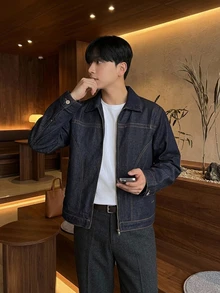 DAZY Spring/Autumn Long Sleeve Deconstructed Patchwork Navy Blue Raw Denim Men's Denim Jacket - Navy Blue - View 4