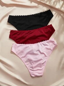 Charlaine Women's Plus Size Triangle Panties Lace Patchwork Satin Underwear 3-Pack - Multicolor - View 2