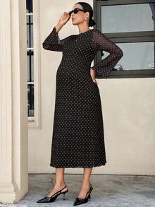 MaterniWear 孕婦波點休閒日常夏季旅行洋裝 - 黑色 - 查看 8