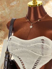 Amplova Women's Knitted 2 Pieces Set Long Sleeve Vintage Distressed Sexy Casual - Apricot - View 6