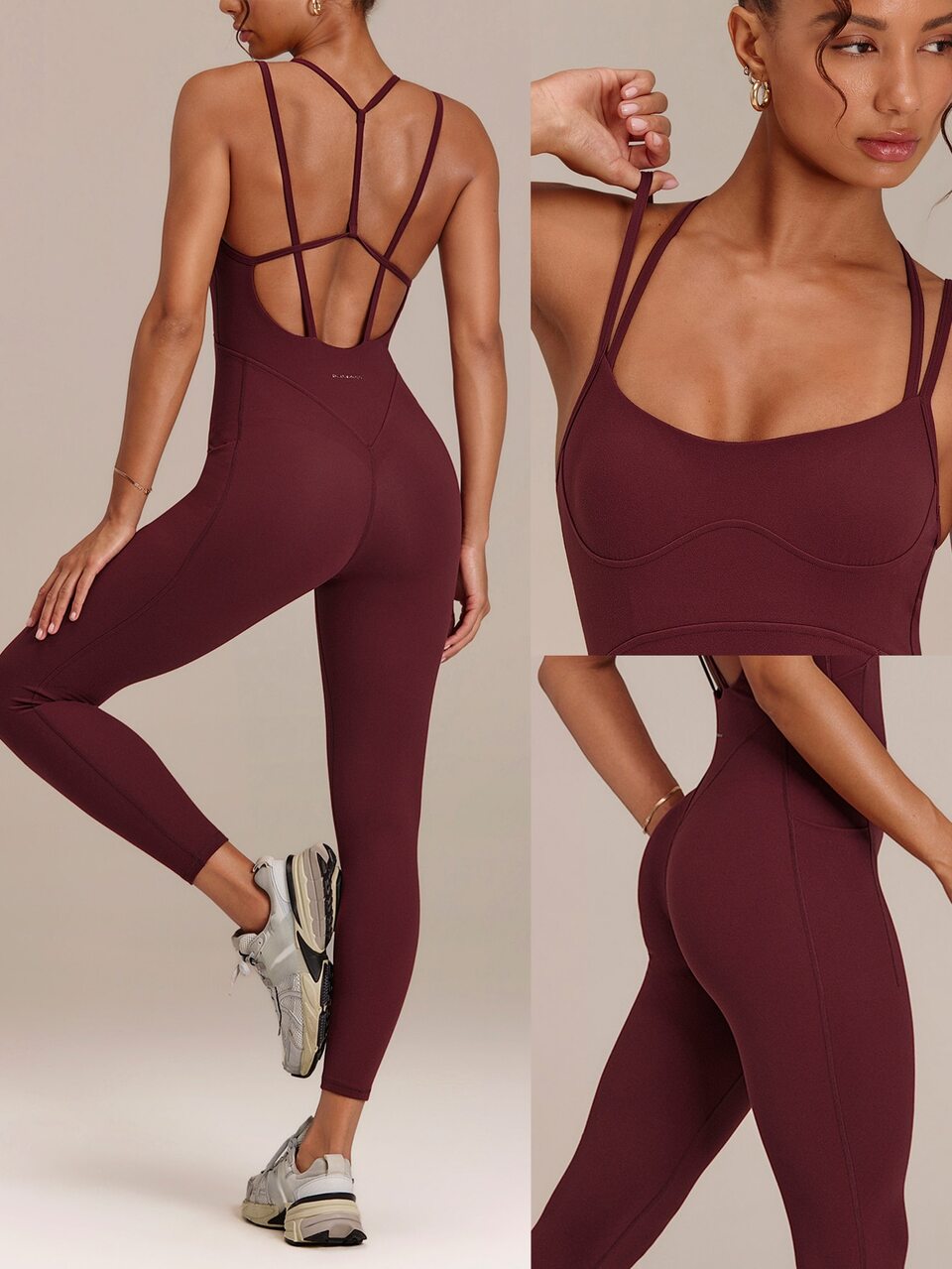 26" FeatherFit™-Air Cross Your Heart Pocket Jumpsuit With Crisscross Back, Tummy Control 3.0 & Removable Cups Yoga Studio Daily Wear
