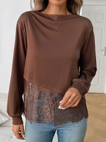Elyressa Women's Woven Elegant Everyday Autumn T-Shirt - Brown - View 3